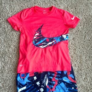 Nike Red Graphic T-Shirt and Shorts Set
